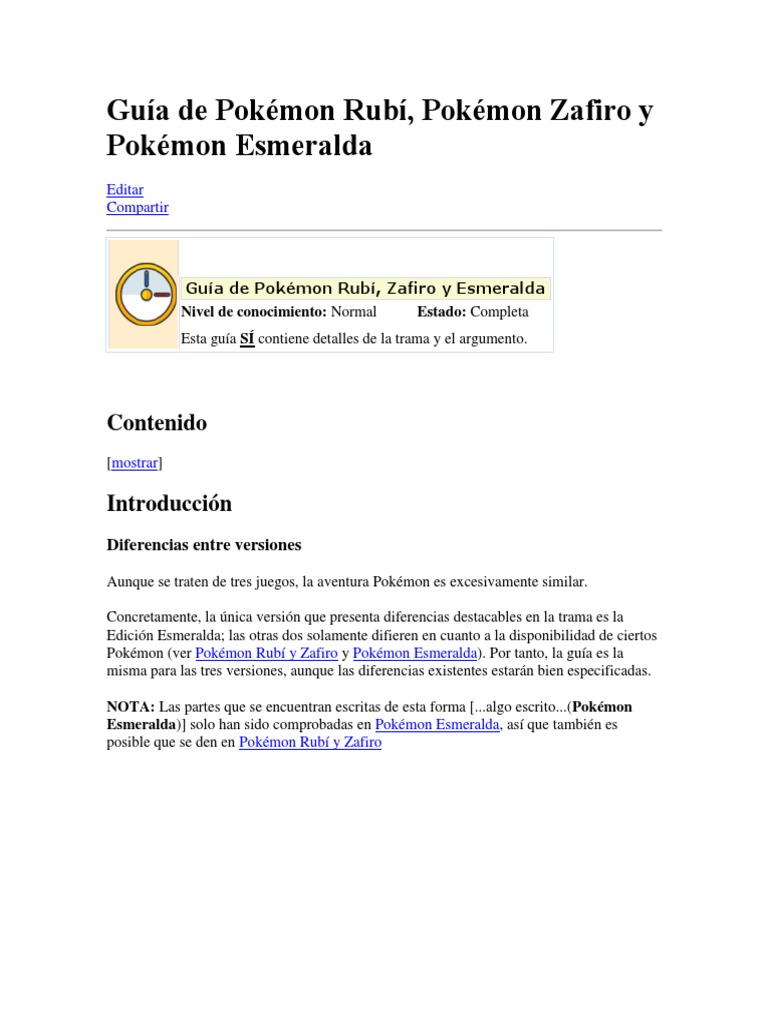 Guía de Pokémon Rubí | PDF | Pokémon | Videojuegos