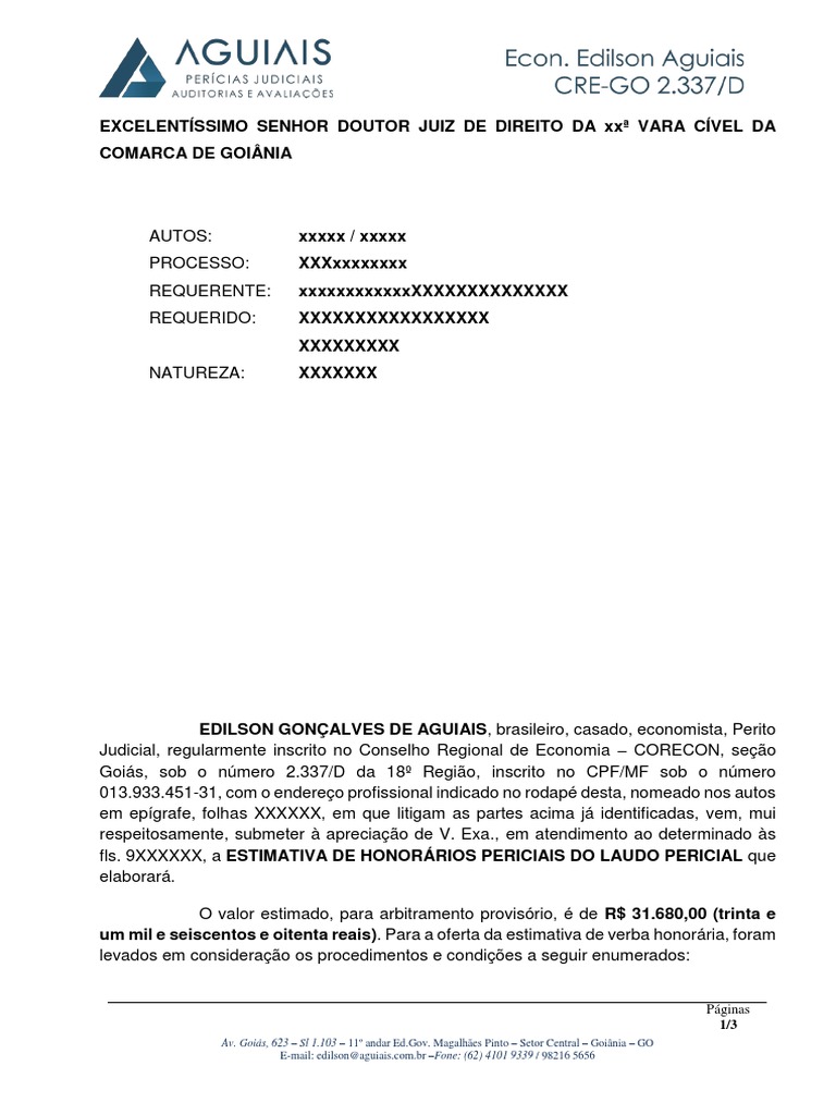 06 Modelo de Proposta de Honorarios Perito Judicial | PDF | Testemunha ...