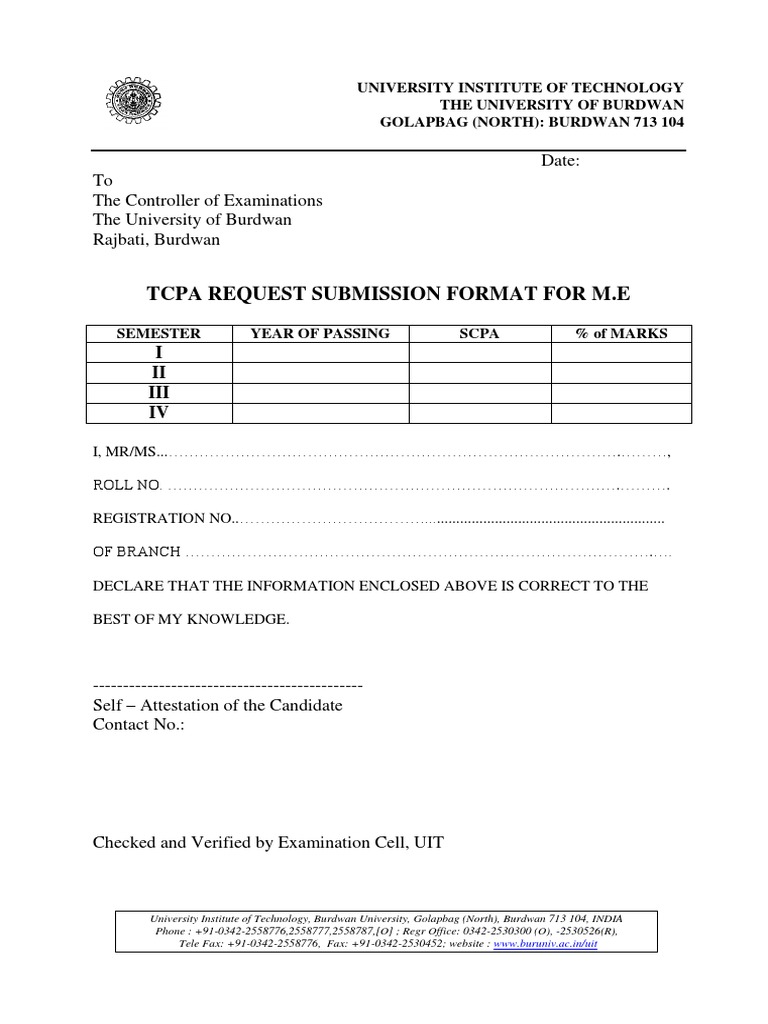 Tcpa Request Submission Format For M.E | PDF