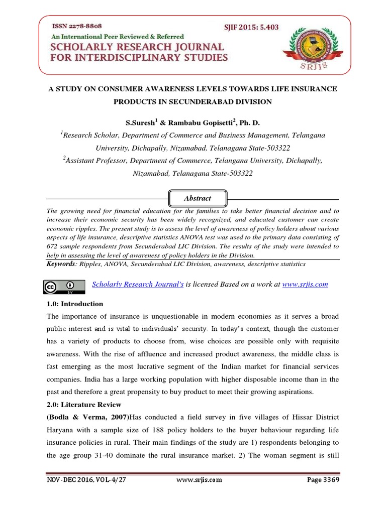 Consumer Awareness of Life Insurance | PDF | Analysis Of Variance ...