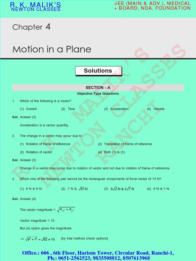 Motion in A Plane PDF | PDF | Acceleration | Euclidean Vector