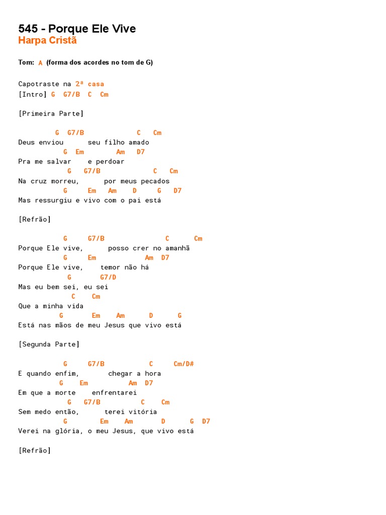 Cifra Club Harpa Cristã 545 Porque Ele Vive Teologia Religião