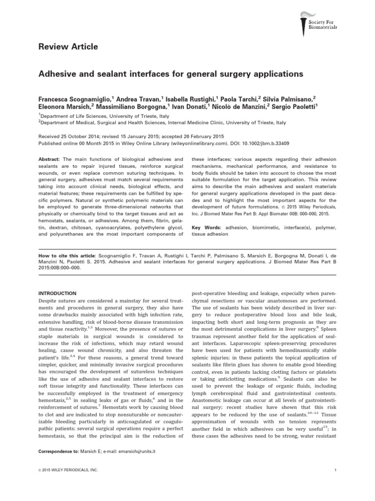 Adhesive and Sealant Interfaces For General Surgery Applications