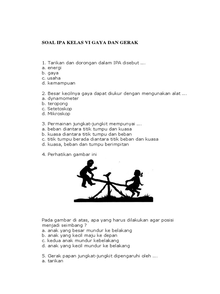 Soal Sd Ipa Kelas 6 Materi Gaya