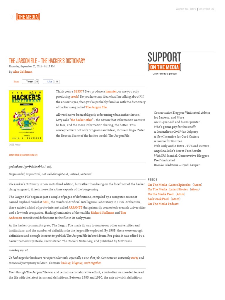 The Jargon File The Hacker's Dictionary On The Media PDF Hacker Culture Cyberspace