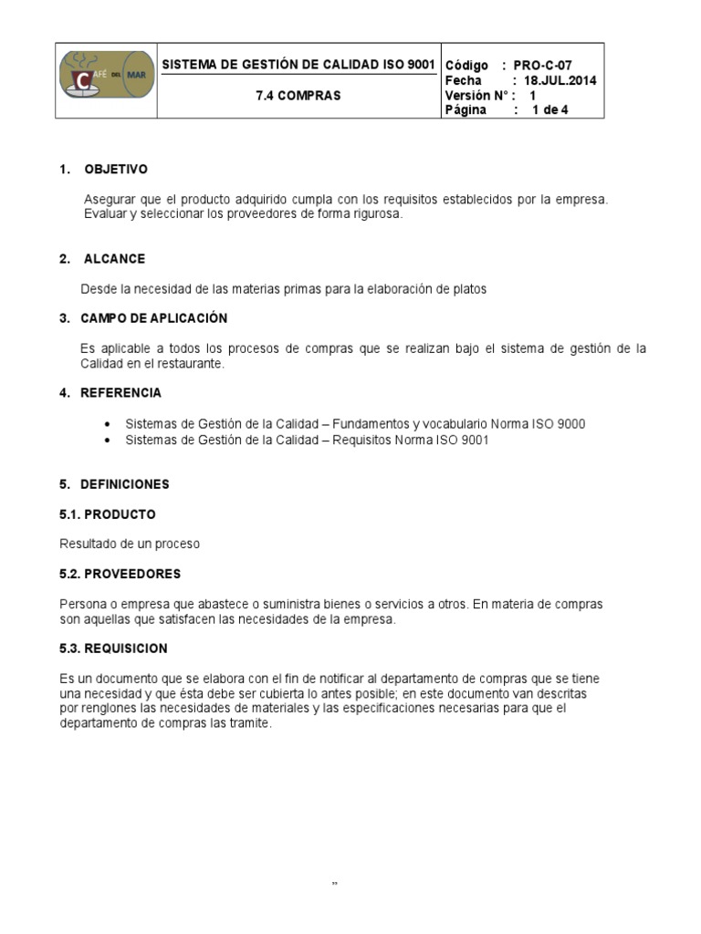 Compras en ISO 9001: Proceso y Proveedores | PDF | Gestión de la ...