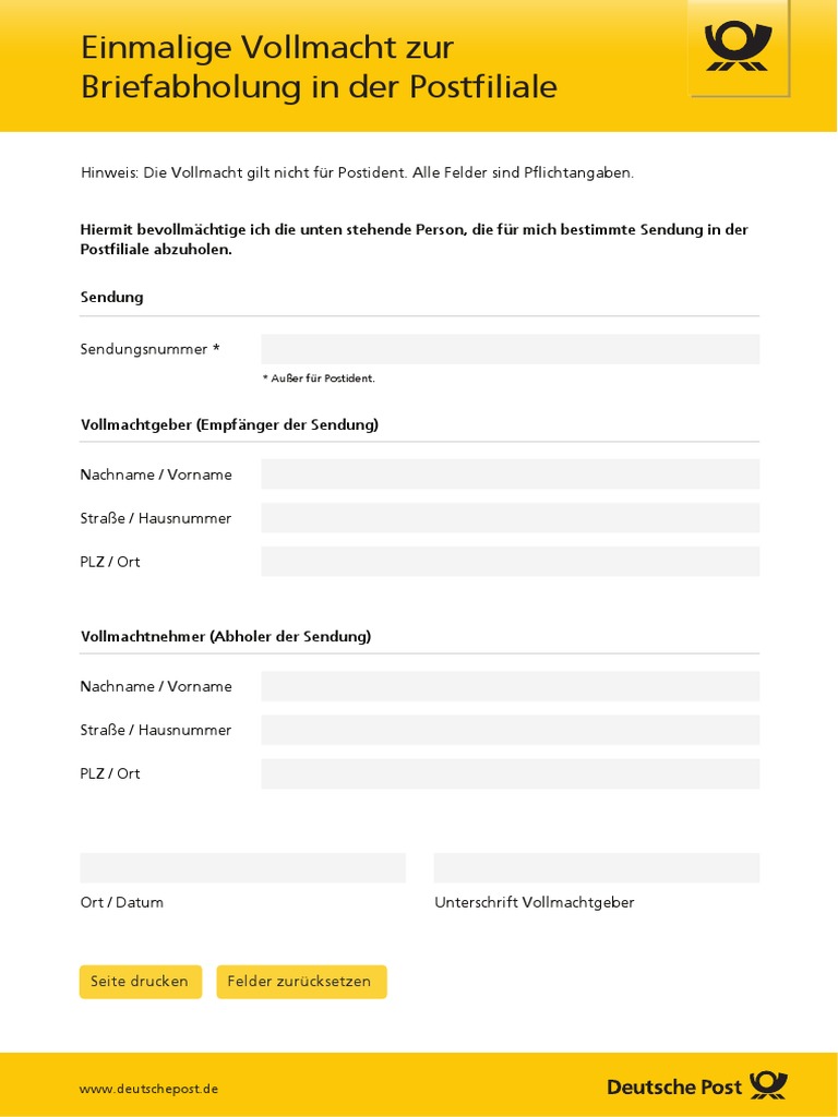 Dp Postvollmacht Briefabholung 201801