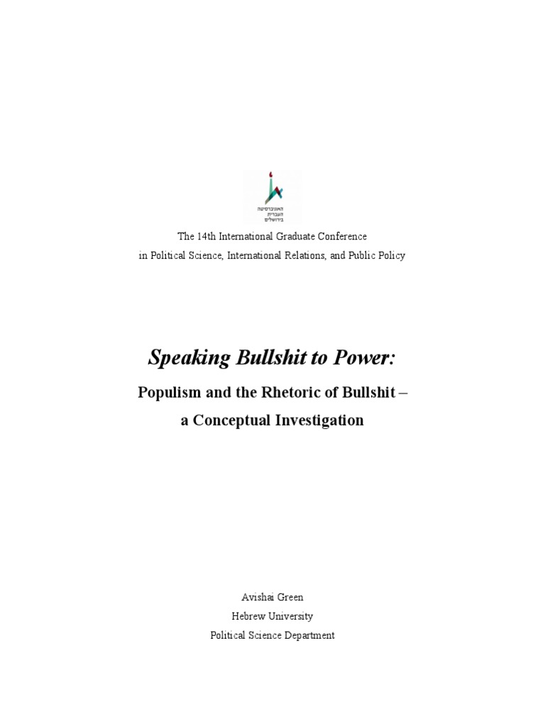 Populism and the Rhetoric of Bullshit | PDF | Populism | Truth