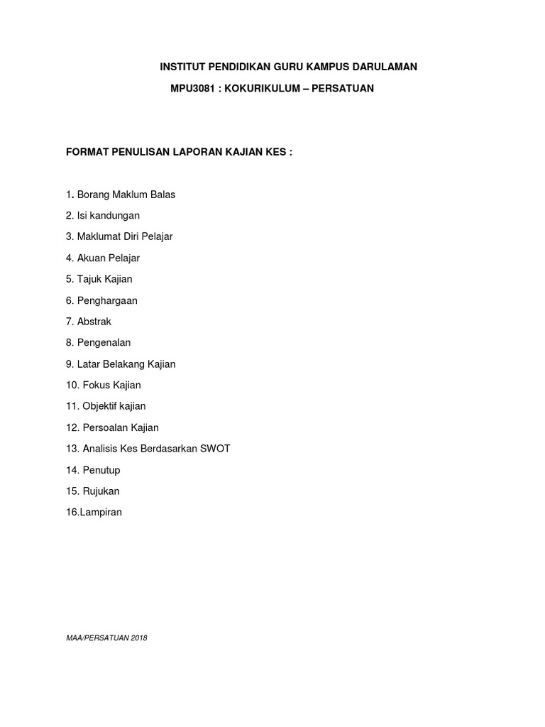 Format Penulisan Laporan Kajian Kes Pdf