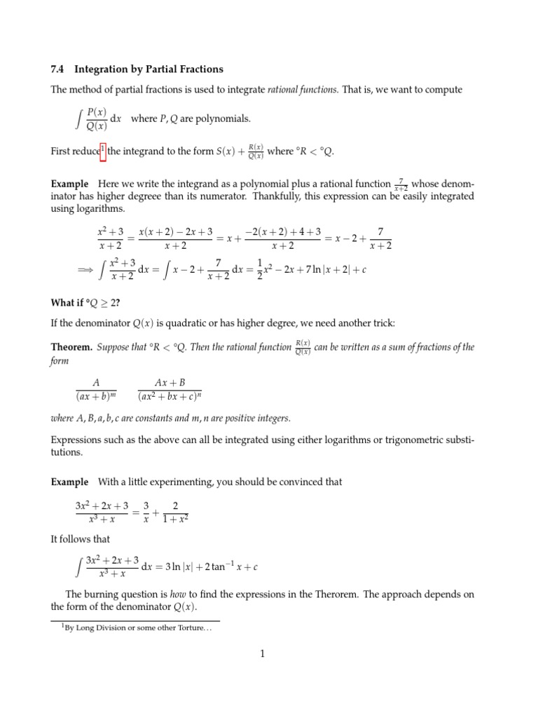 Integration of rational fractions pdf quadratic equation integral