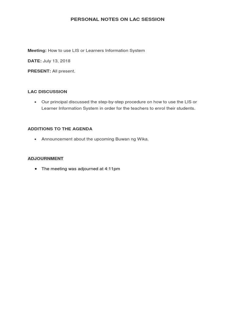 Minutes of Lac Session | PDF | Career & Growth