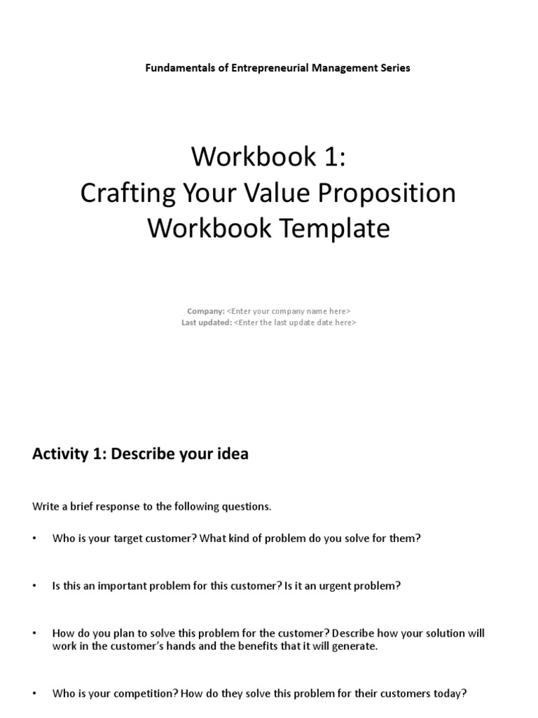 Value Proposition Workbook for Entrepreneurs | PDF | Economies | Cognition
