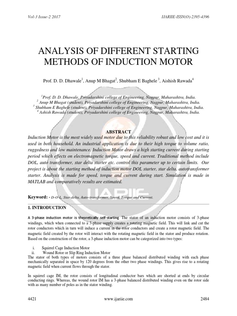 Analysis of Different Starting Methods of Induction Motor Ijariie4421