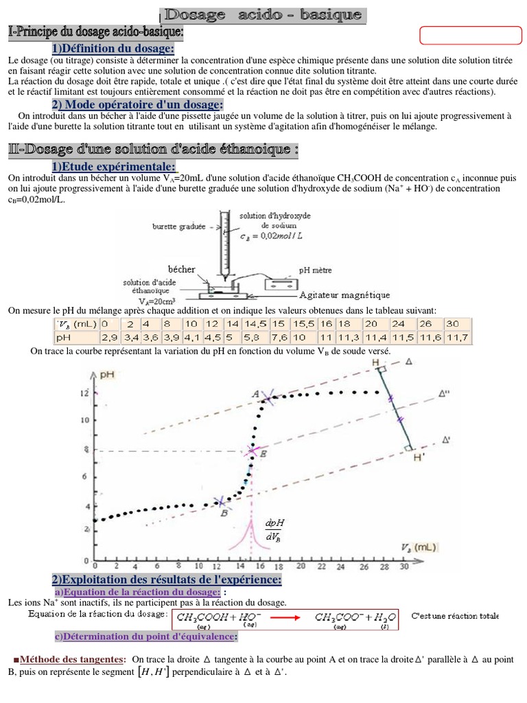 Dosage Acido-Basique : Méthodes et Équivalence | PDF | Titrage | Chimie