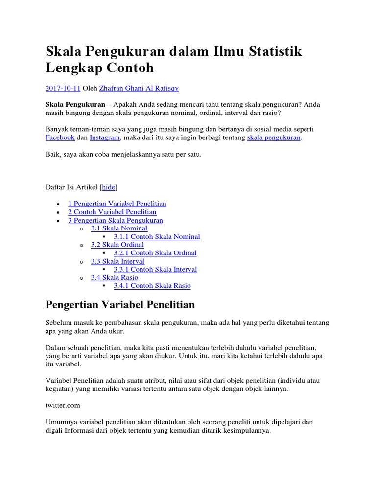 Skala Pengukuran Dalam Ilmu Statistik Lengkap Contoh