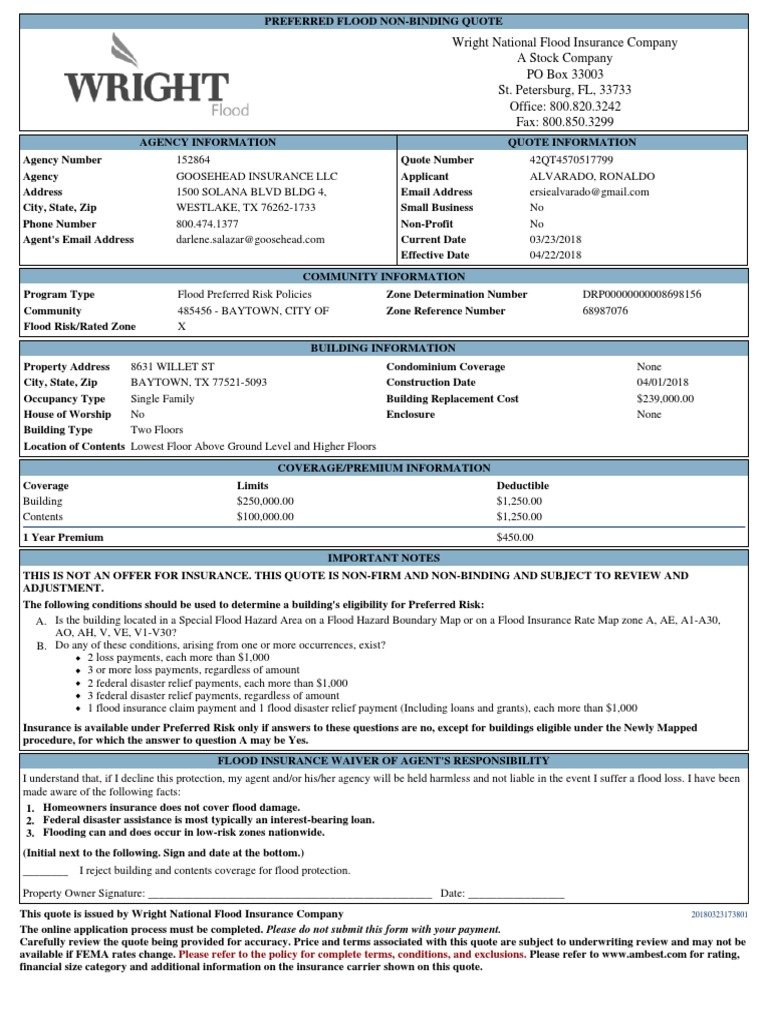 Wright National Flood Insurance Company A Stock Company PO Box 33003 St