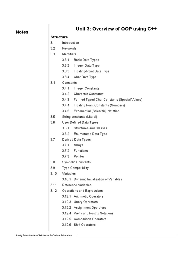 OOP Concepts in C++: Data Types & Keywords | PDF | Data Type | Integer ...