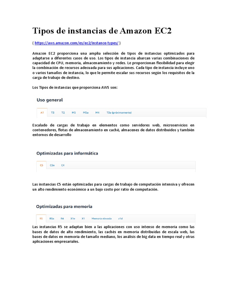 Tipos de Instancias en Amazon EC2 | PDF | Almacenamiento de datos de la ...