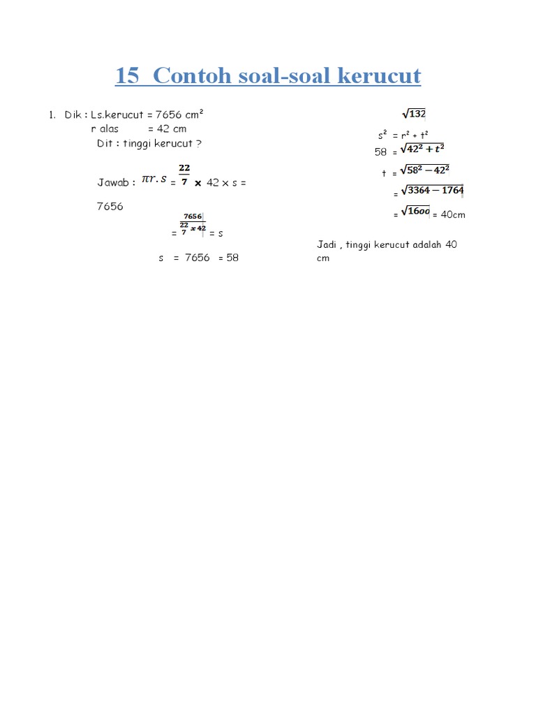 15 Contoh Soal Kerucut