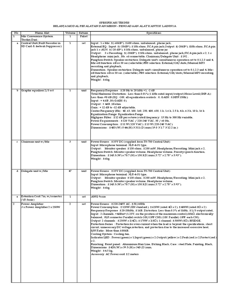 Audio Equipment Specifications List | PDF | Equalization (Audio ...