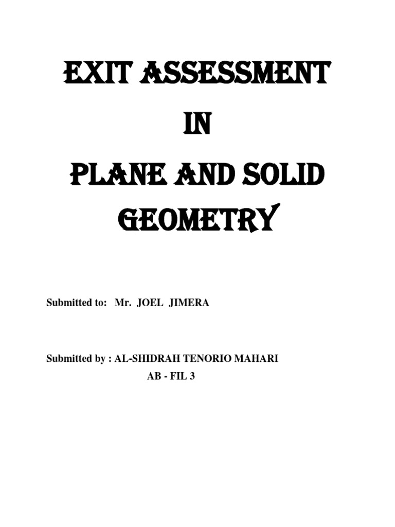 Plane and Solid Geometry Exit Assessment | PDF | Space | Classical Geometry