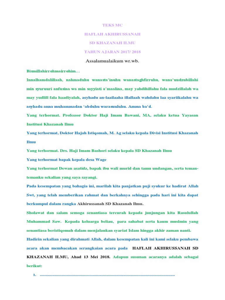 Teks Mc Akhirussanah 2018
