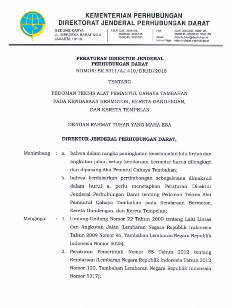 perdirjen pedoman teknis alat pemantul cahaya tambahan perdirjen pedoman teknis alat pemantul cahaya tambahan