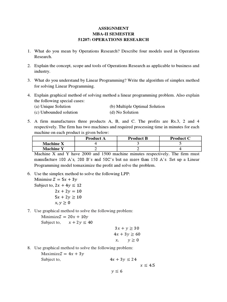 Assignment Mba-Ii Semester 51207: Operations Research | PDF | Linear ...