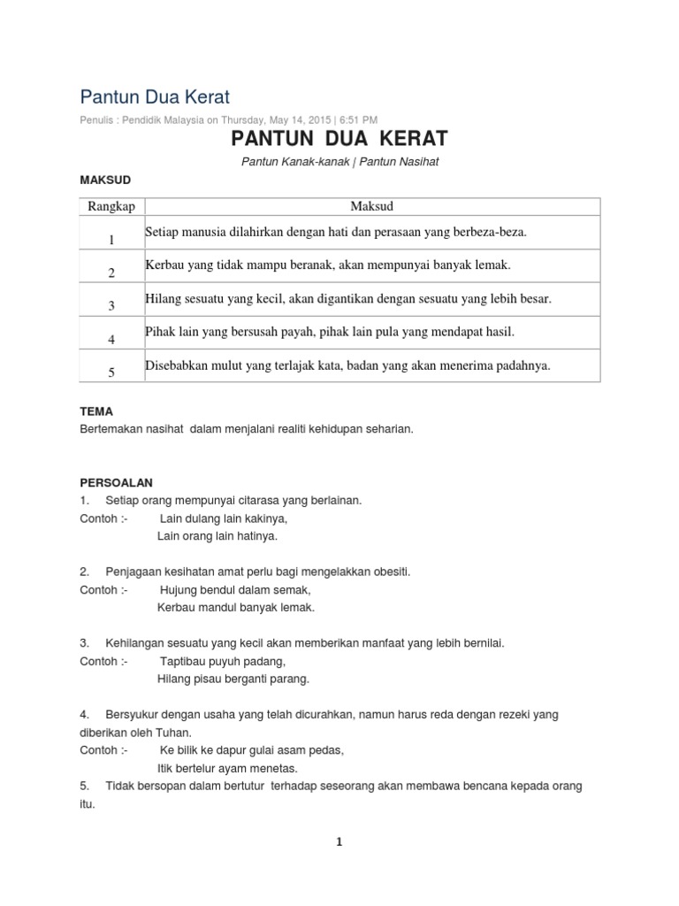 Pantun Dua Kerat Pdf