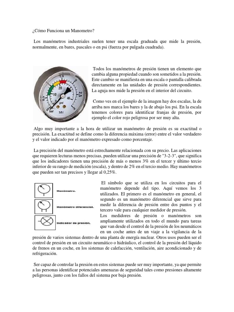 Como Funciona Un Manometro | PDF | Medida de presión | Presión