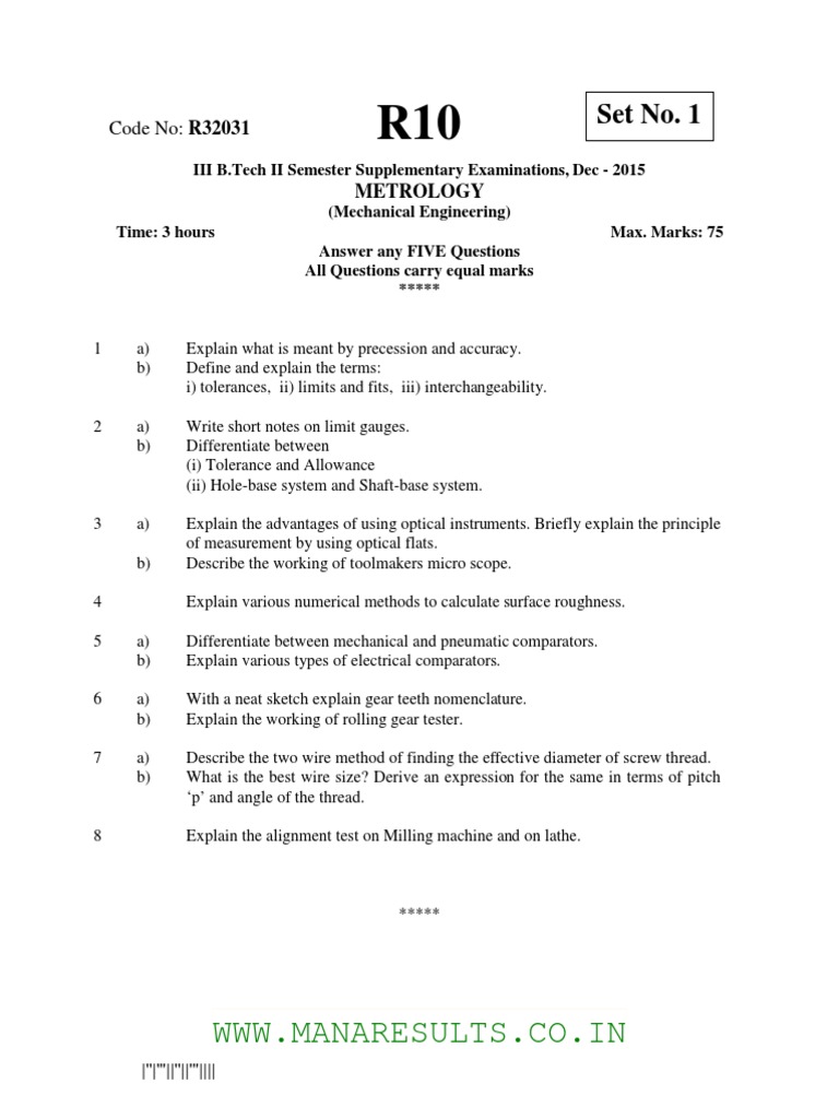 Metrology Exam Questions for B.Tech Students | PDF