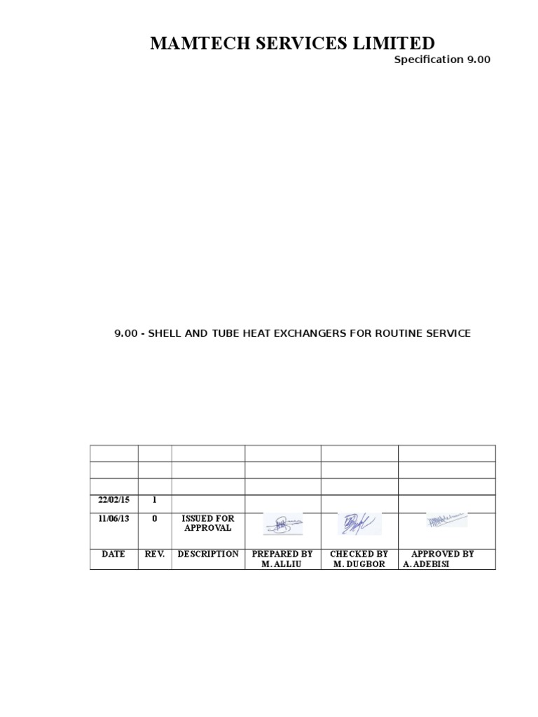 Shell & Tube Heat Exchanger Specs | PDF | Pipe (Fluid Conveyance) | Welding