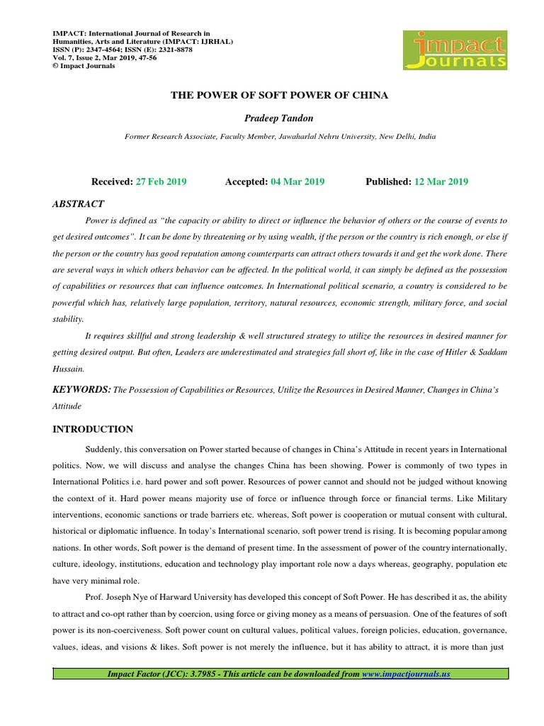 The Power of Soft Power of China: Pradeep Tandon | PDF | Soft Power ...