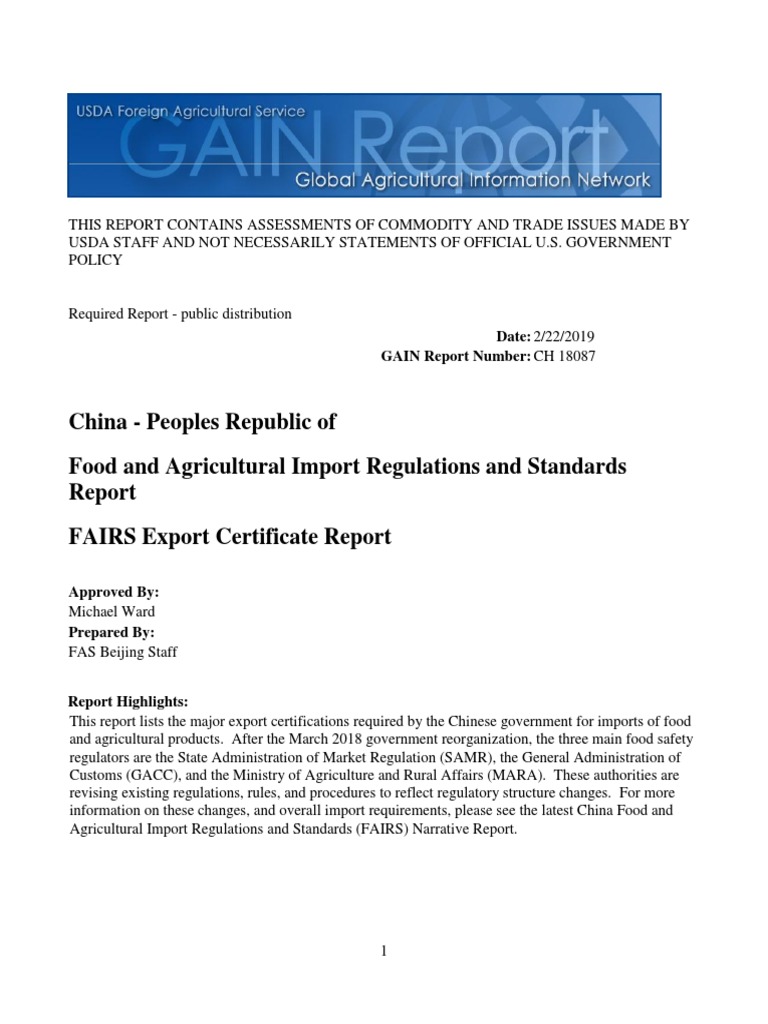 China Export Certification Requirements | PDF | Biotechnology | Foods