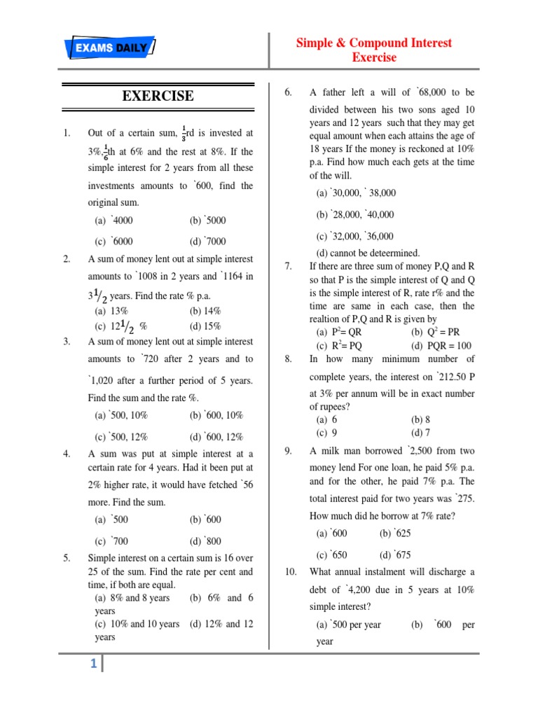Simple and Compound Interest Exercises | PDF | Compound Interest | Interest