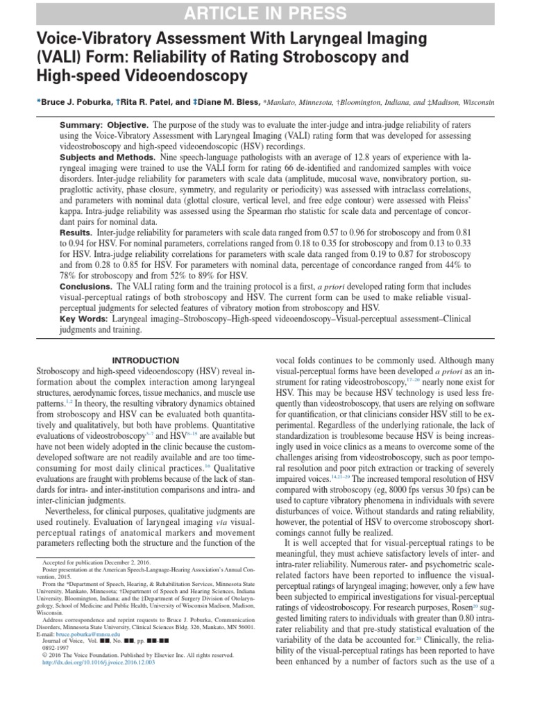 VoiceVibratory Assessment With Laryngeal Imaging (VALI) Form