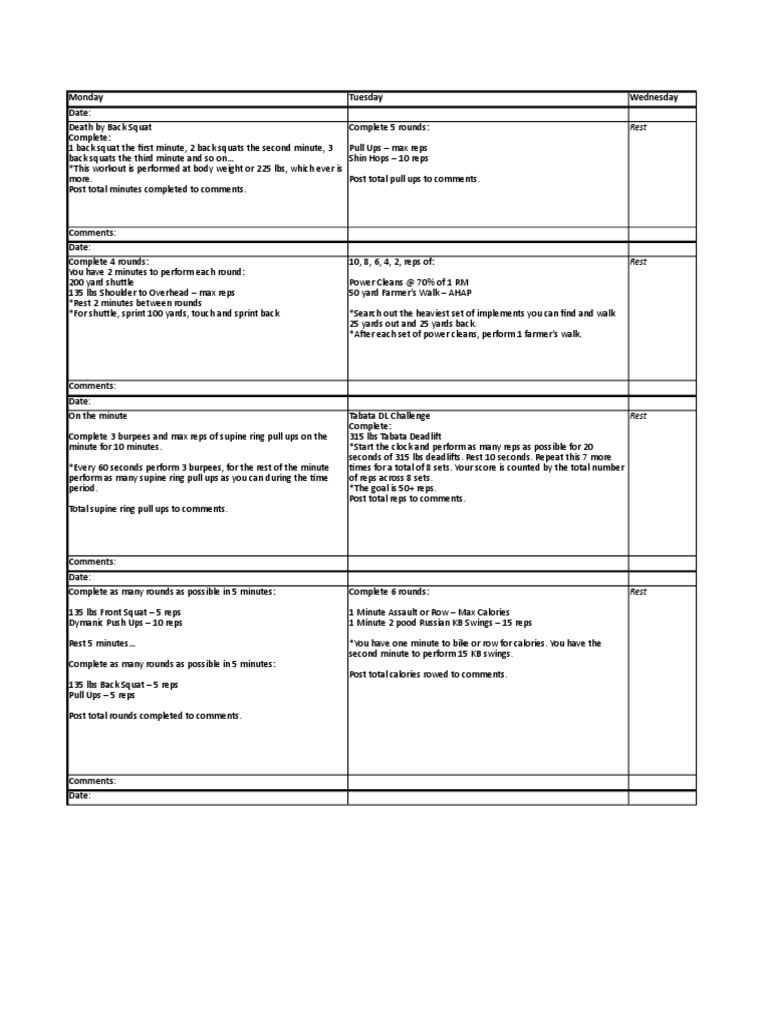Crossfit Football Training Template | PDF | Recreation | Athletic Sports