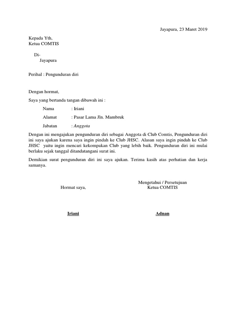 Contoh Surat Pengunduran Diri Hamil MARINAPALMERMOLINA