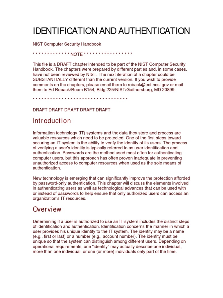 About Identification and Authentication - Nistiadraft | PDF