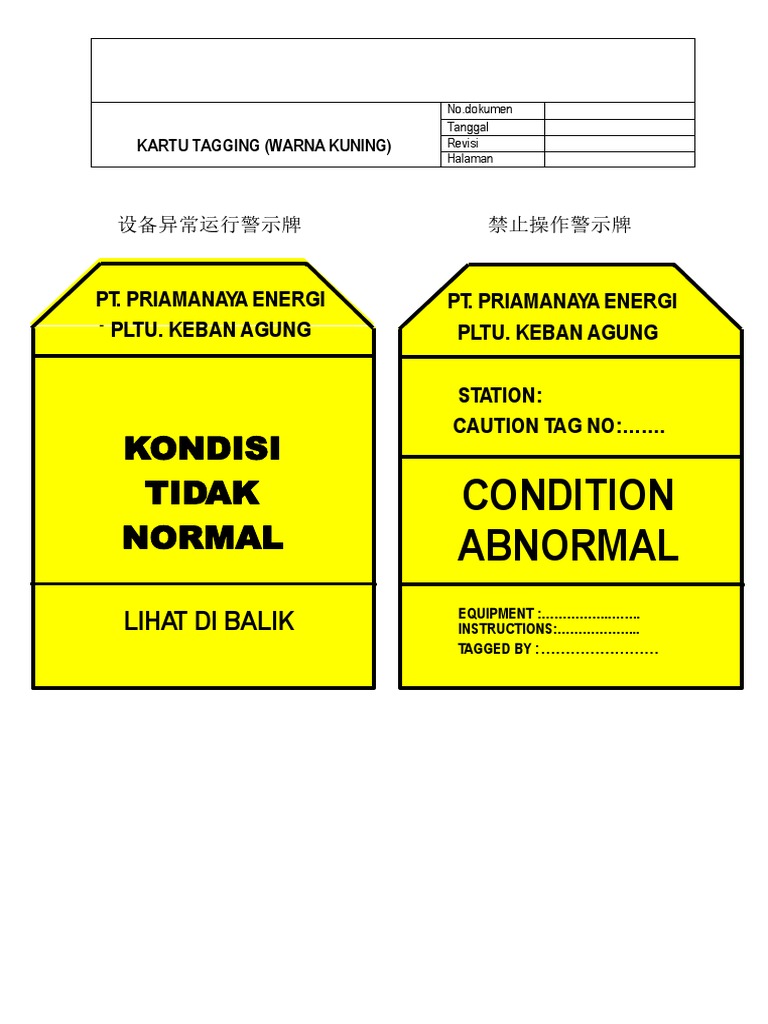 10 - Kartu Tagging Kuning警示牌 | PDF