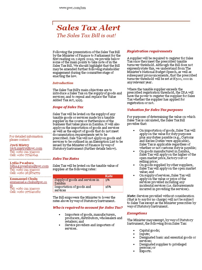 PwC Sales Tax Alert 8 April 2019 Final Invoice Value Added Tax