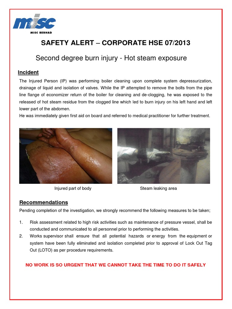 Steam Exposure Safety Alert and Recommendations | PDF