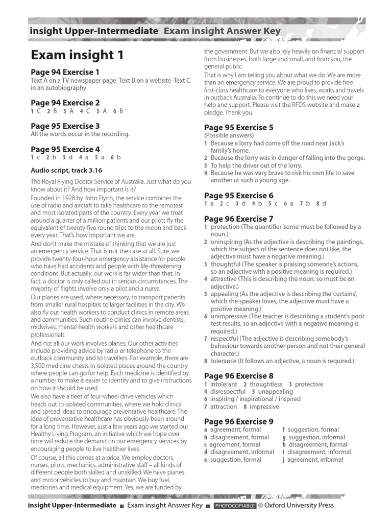 Insight Upper intermediate International Answer Key Health Professional Adjective