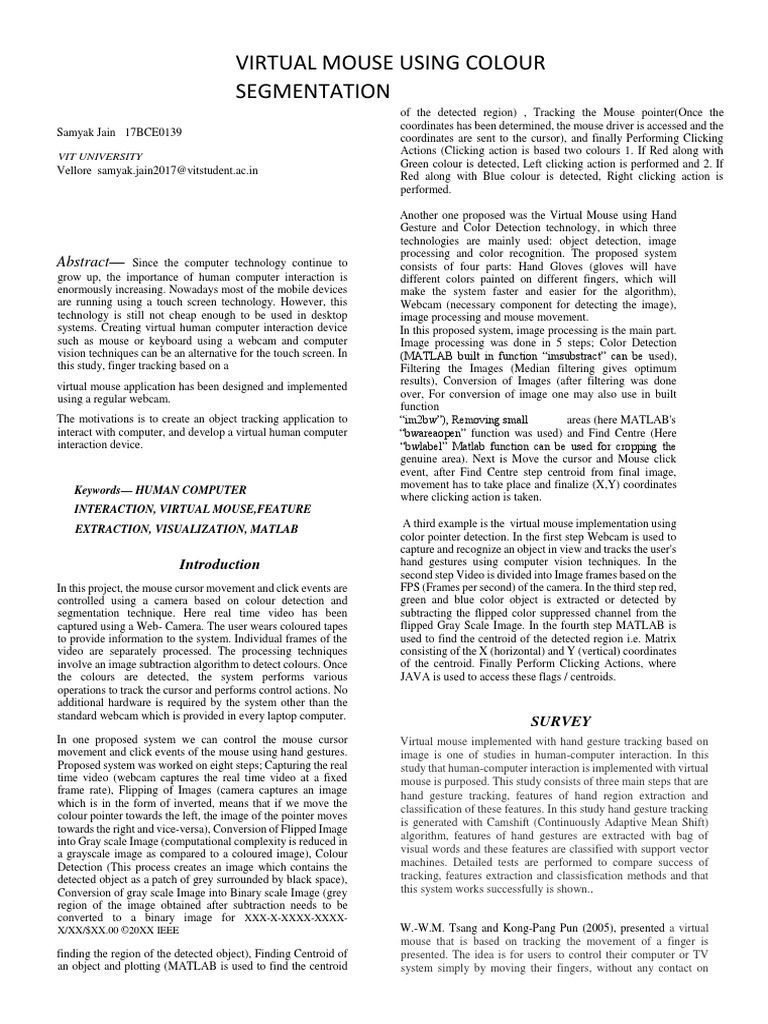 Virtual Mouse Using Colour Segmentation: Abstract | PDF | Virtual ...