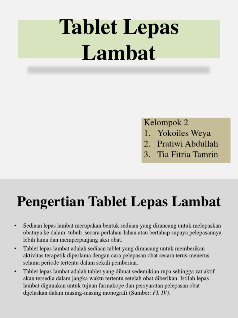 Pengertian dan Contoh Tablet Lepas Lambat | PDF | Pengembangan Diri ...