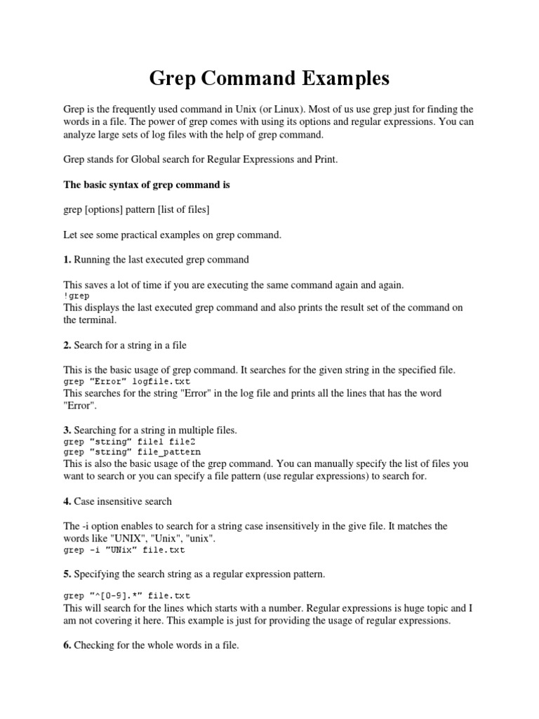 Grep Command Examples PDF Regular Expression Computer File