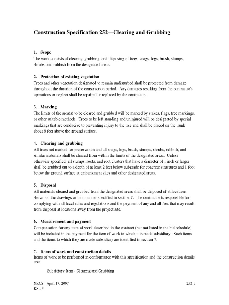 Clearing and Grubbing Specifications | PDF | Trees | Nature