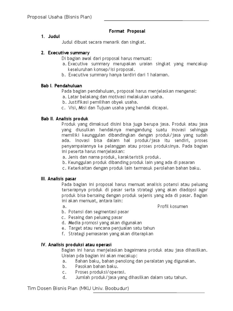 Contoh Format Bisnis Plan Doc