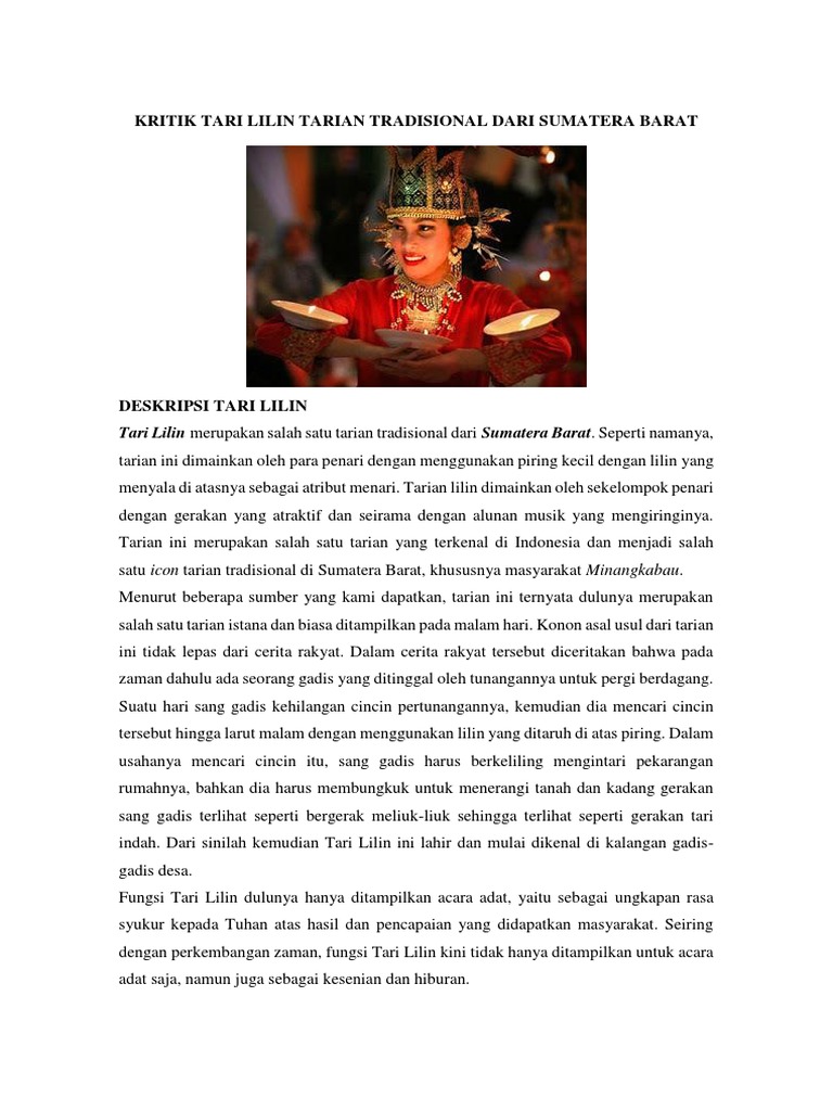 Tari Lilin Tarian Tradisional Dari Sumatera Barat Eko Docx