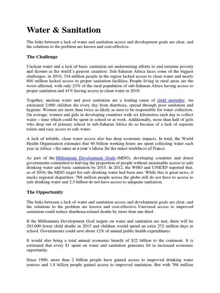 Water and Sanitation | PDF | Drinking Water | Sanitation